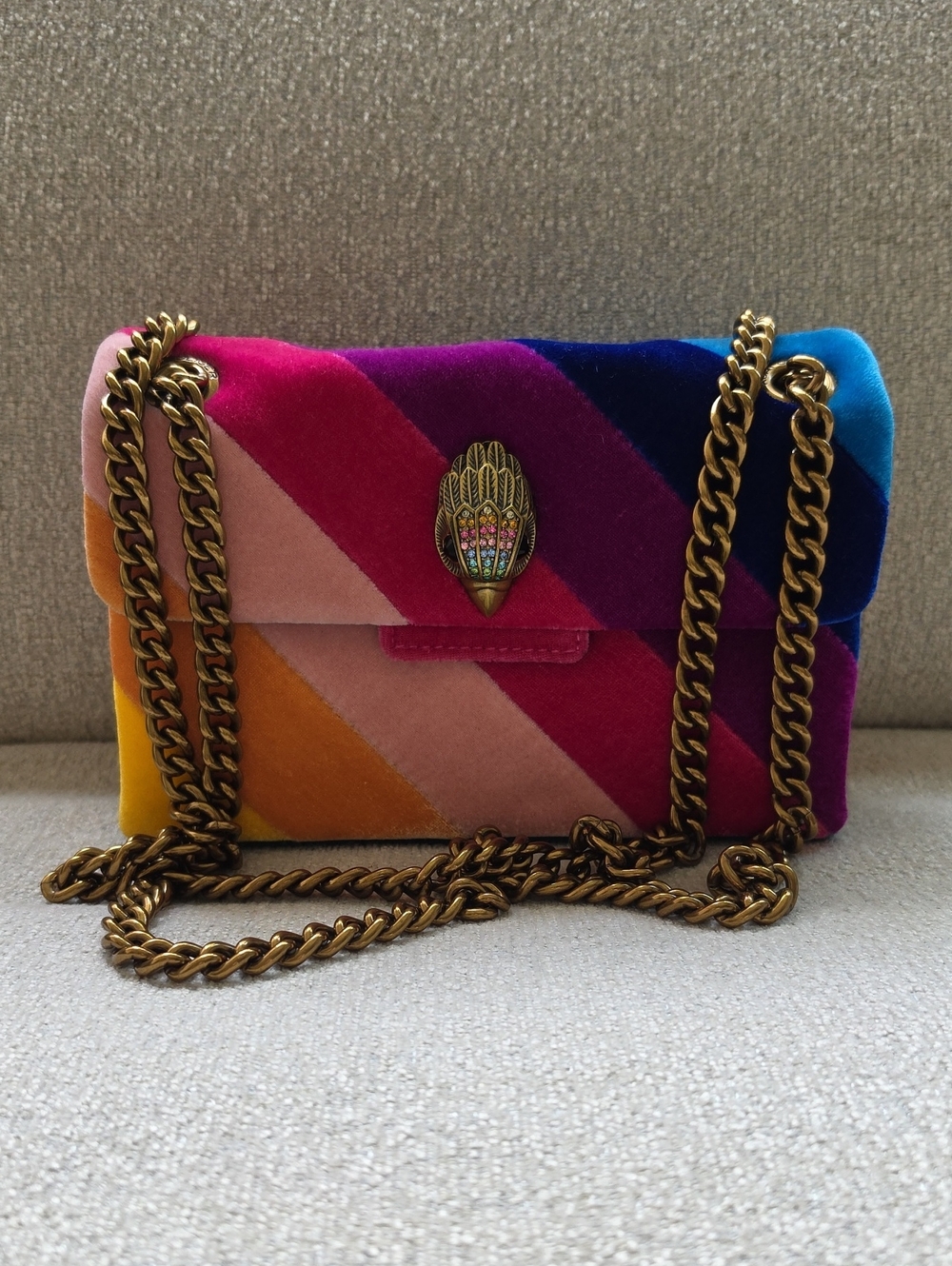 Kurt Geiger Velvet Color Block Chain Shoulder Bag